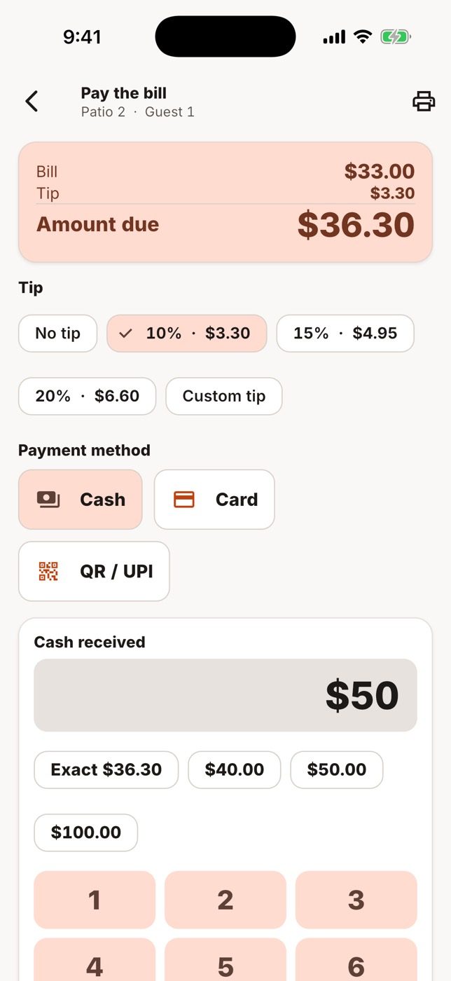 Cash with change due.