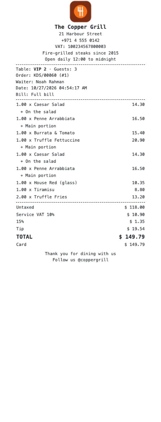 The 80 mm receipt report in Odoo.