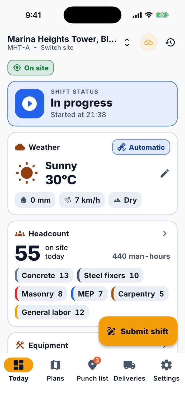 The dashboard in light mode (best in sunlight).