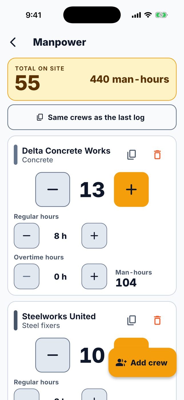 The crew counters with man-hours.