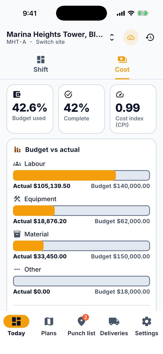 Managers see the budget versus actual in the app too.