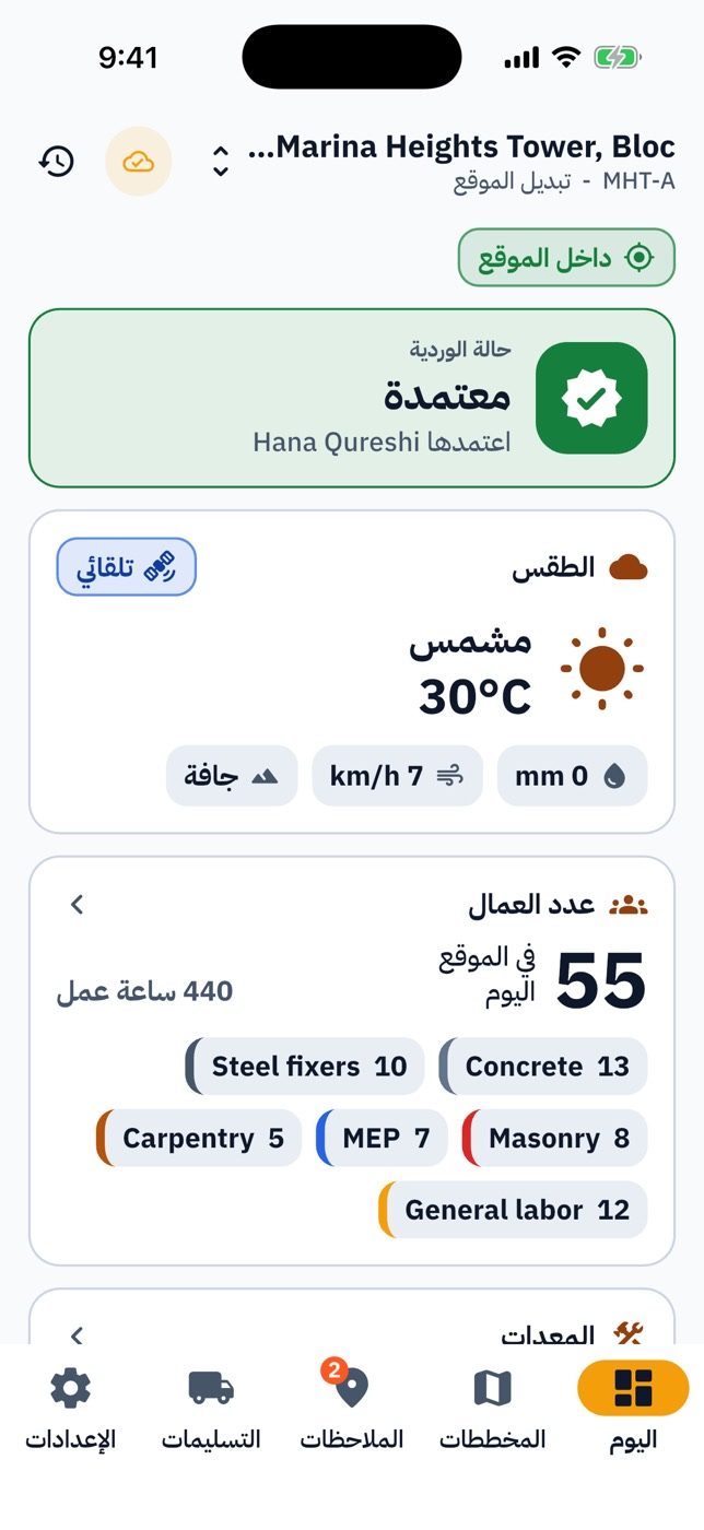 The dashboard in Arabic (right to left).