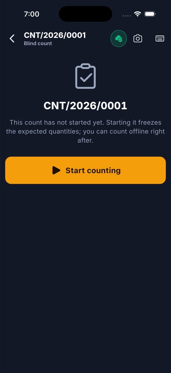 A count that has not started: Start counting freezes the expected quantities.