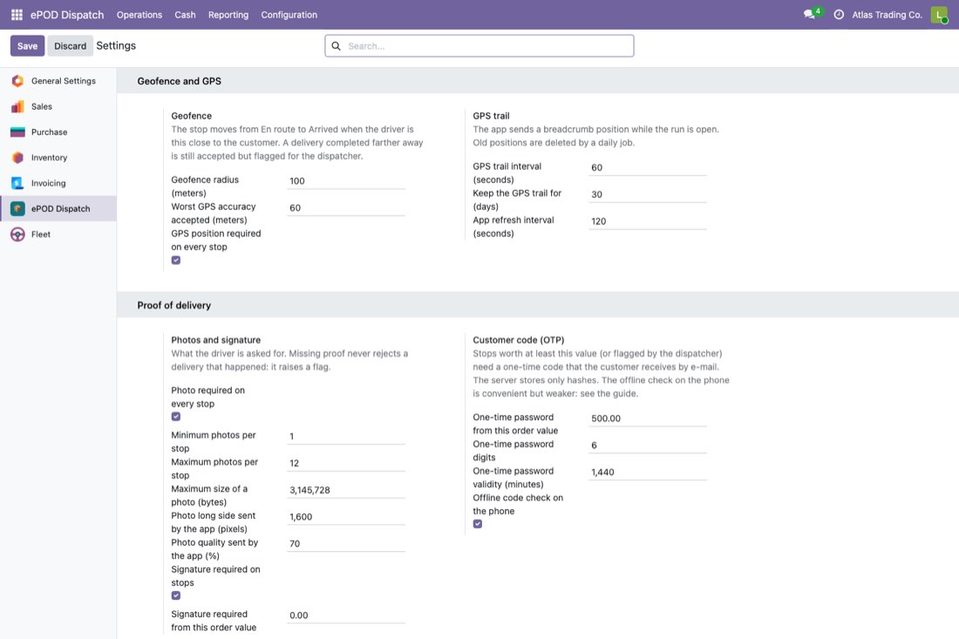Geofence and GPS settings.
