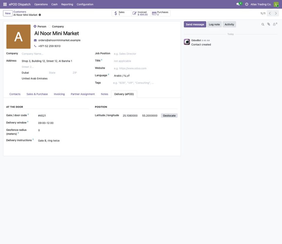 The tab Delivery (ePOD) of a contact.