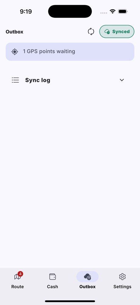 The Outbox tab: what is waiting, and the sync log.