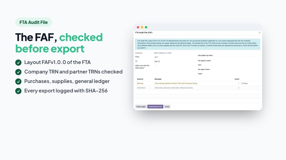 The FAF, checked before export