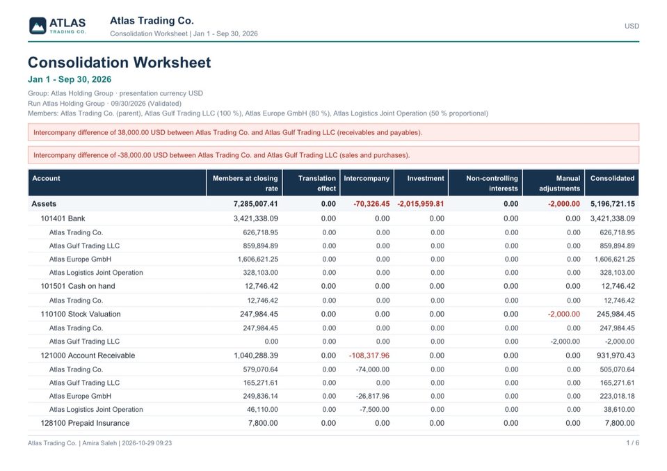 The worksheet as a PDF (6 pages): the members are printed under each account.