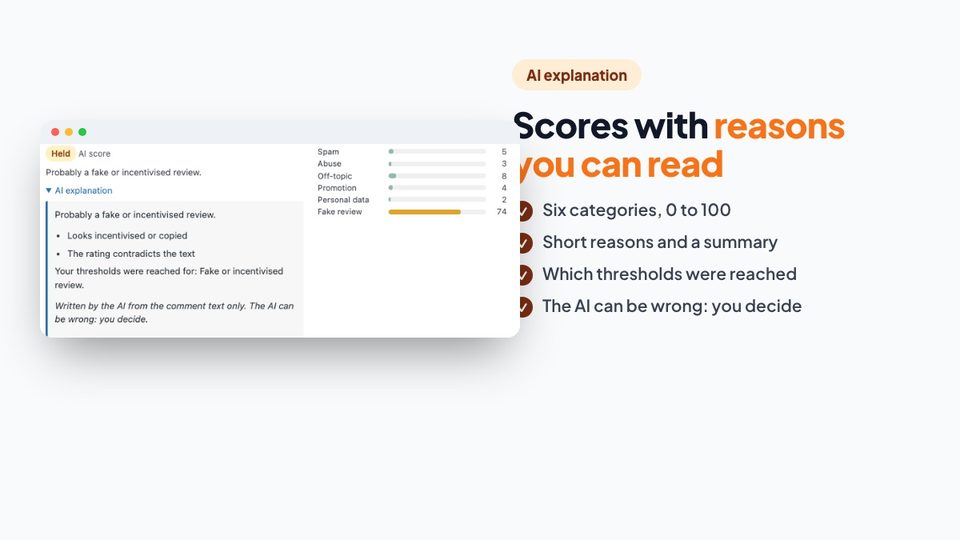 Scores with reasons you can read