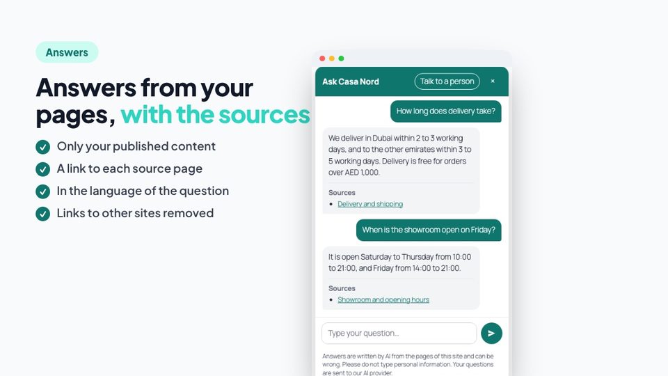 Answers from your pages, with the sources