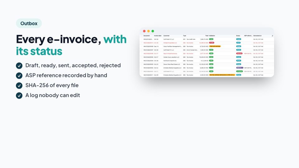 Every e-invoice, with its status