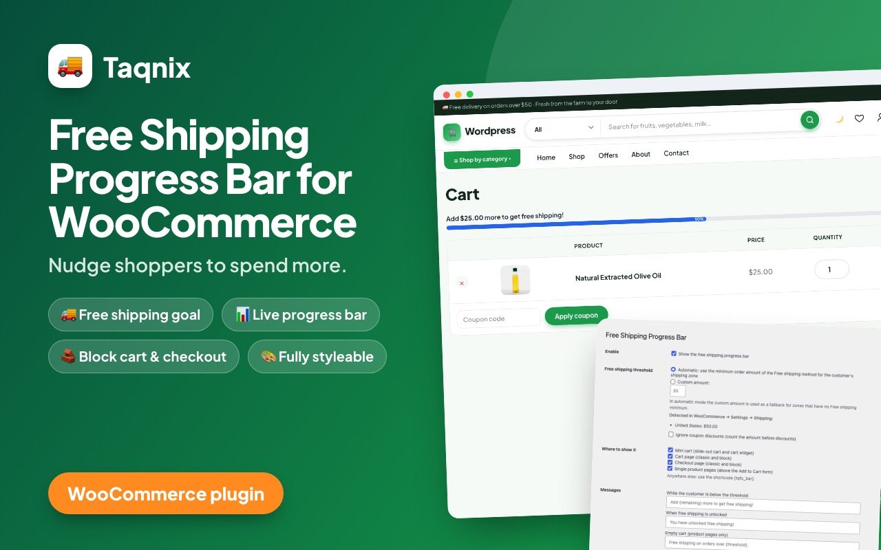 Free Shipping Progress Bar for WooCommerce – Increase Cart Value cover