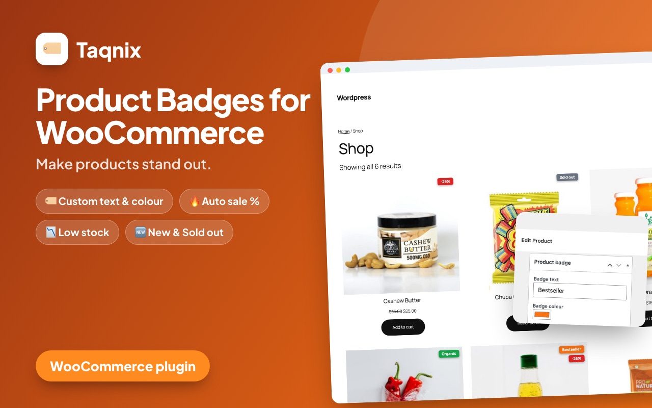 Product Badges for WooCommerce – Sale %, Low Stock & Custom Labels cover