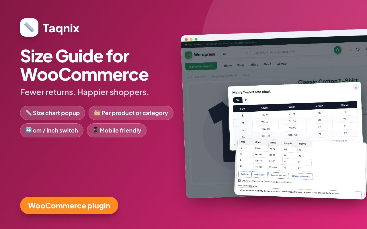 Size Guide for WooCommerce – Size Chart Popup & Measurement Tables cover
