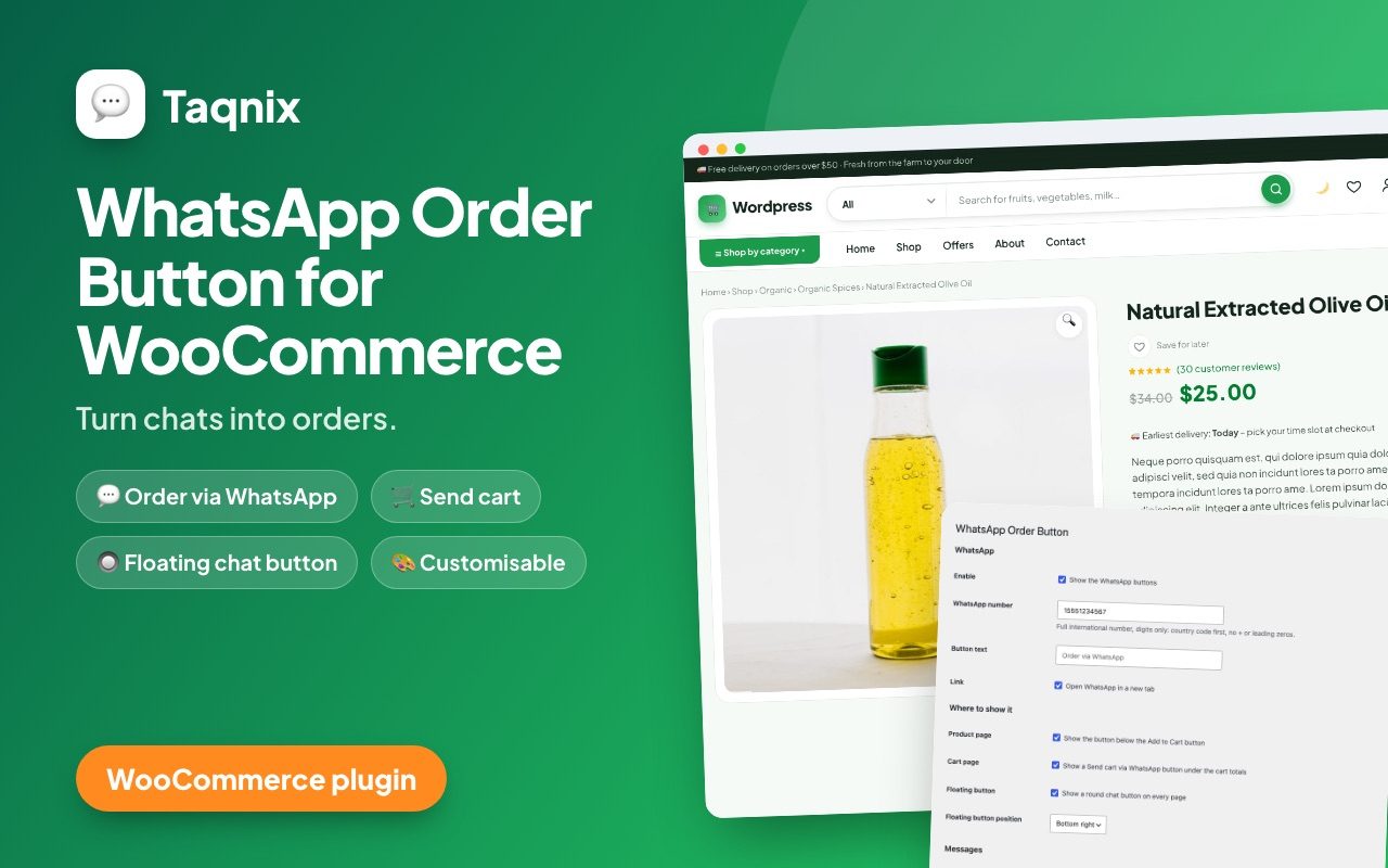 WhatsApp Order Button for WooCommerce – Click to Chat & Send Cart cover